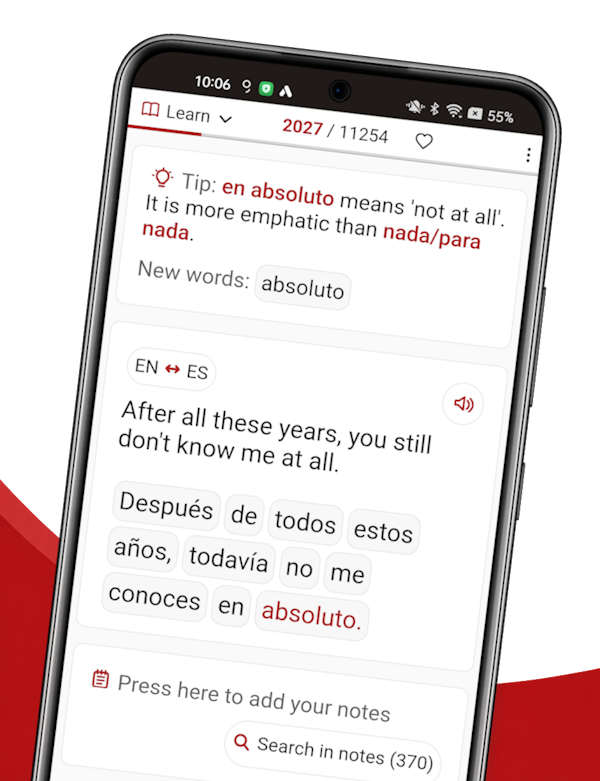 Fastlingo grammar explanation shown with a sentence